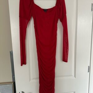 Boohoo Red Long Sleeve Midi Dress